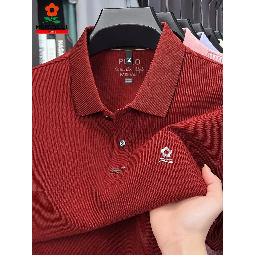 Montagut เสื้อยืดแขนสั้นผู้ชายปกด้านบนวัยกลางคนสบายๆหลวมเสื้อโปโลผ้าฝ้ายแท้ขนาดใหญ่