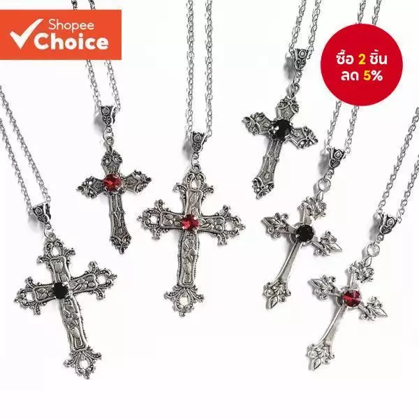 6 Gothic Dark Punk สไตล์สร้อยคอจี้ข้าม - การออกแบบระดับไฮเอนด์ที่ทันสมัยพร้อมรายละเอียด Intricate
