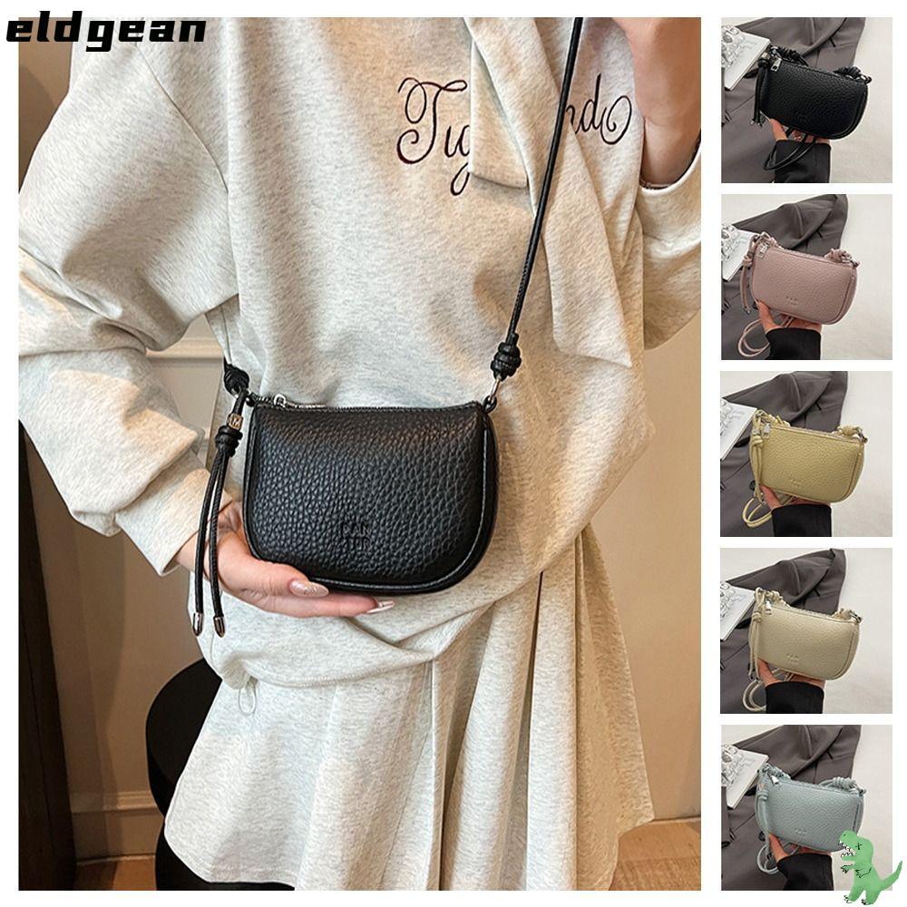 กระเป๋าสะพายไหล่ ELDGEAN กระเป๋าสะพายข้างผู้หญิงหนัง PU ดีไซน์ประณีต, กระเป๋าโท้ต Satchels สีทึบลําลองอเนกประสงค์