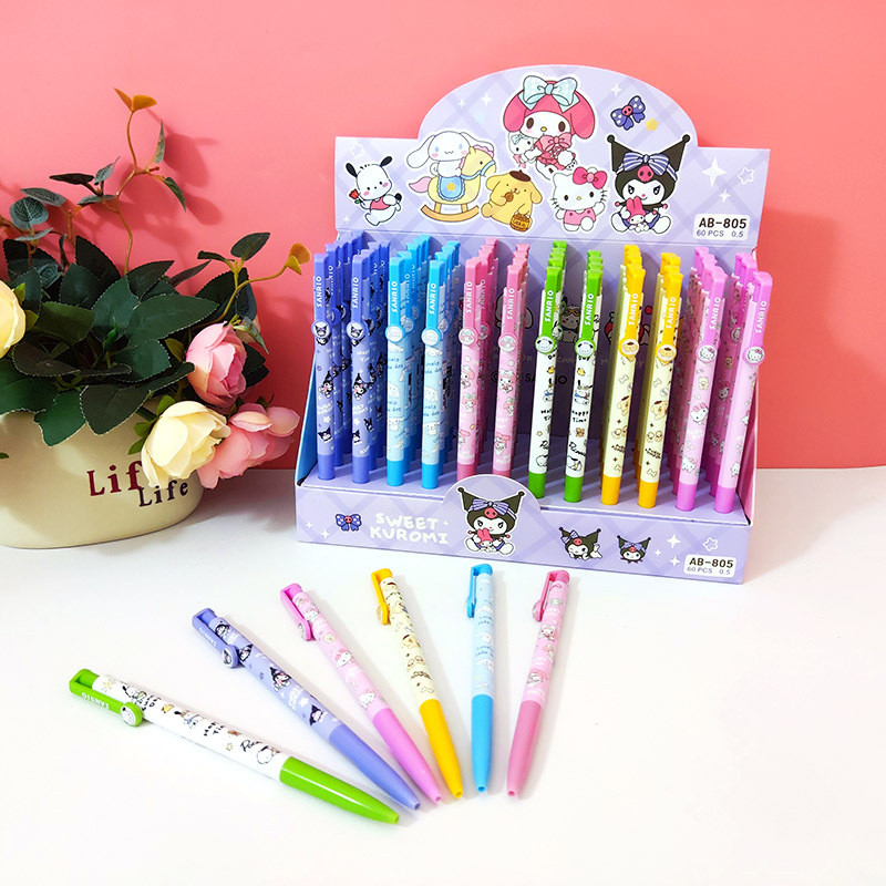 26 สินค้าใหม่ 60 ชิ้น Sanrio การ์ตูนกดปากกาลูกลื่นบางไม่รั่วนักเรียนปากกาน่ารัก ins ปากกาแห้งเร็วสีน้ําเงินมูลค่าสูง [1 กล่อง 60 ชิ้น] ของขวัญฮาโลวีนคริสต์มาส