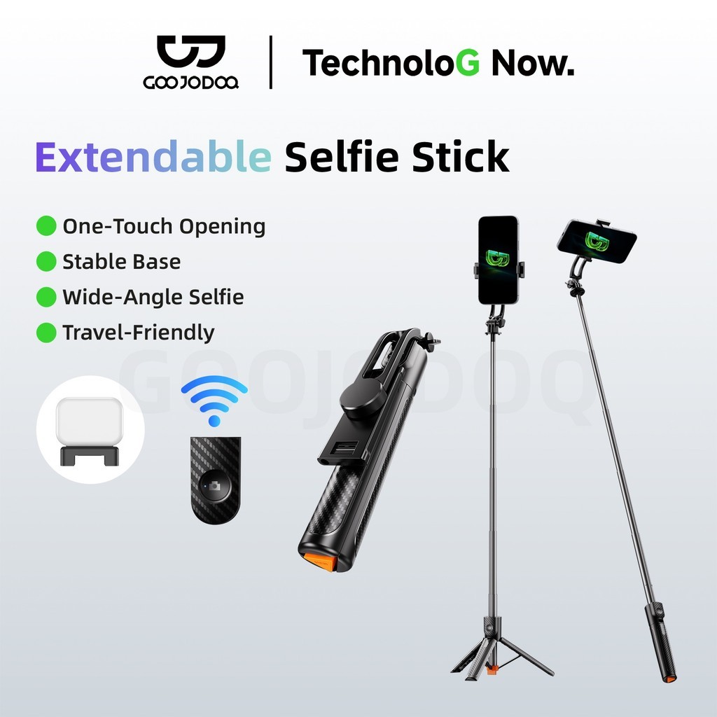 GOOJODOQ  Selfie Stick One Click Opening 360 °Rotating Design Extend Up to 100 cm Optional Fill Light