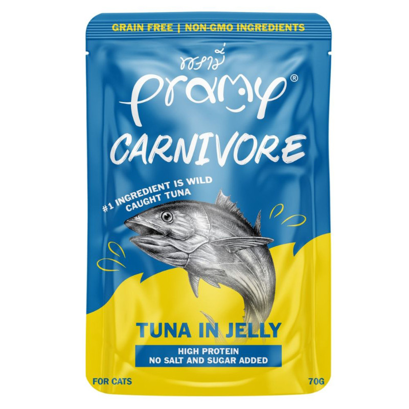 พรามี่คาร์นิวอร์อาหารแมวแบบเปียกรสทูน่าในเจลลี่ 70g. Pramy Carnivore Tuna in Jelly 70g. [หมายเลขบาร์โค้ด 8859601044935 ] ราคาถูก Shopee Lazada