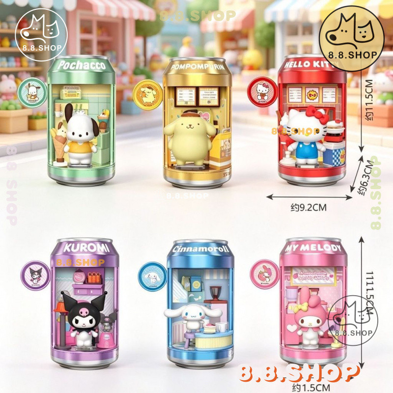✨8.8 ร้าน✨[รูปแบบที่มีจําหน่าย] ของแท้ใหม่ Sanrio Small Soda ขนมหวานช้อปปิ้ง Street Cans Mystery Box✨
