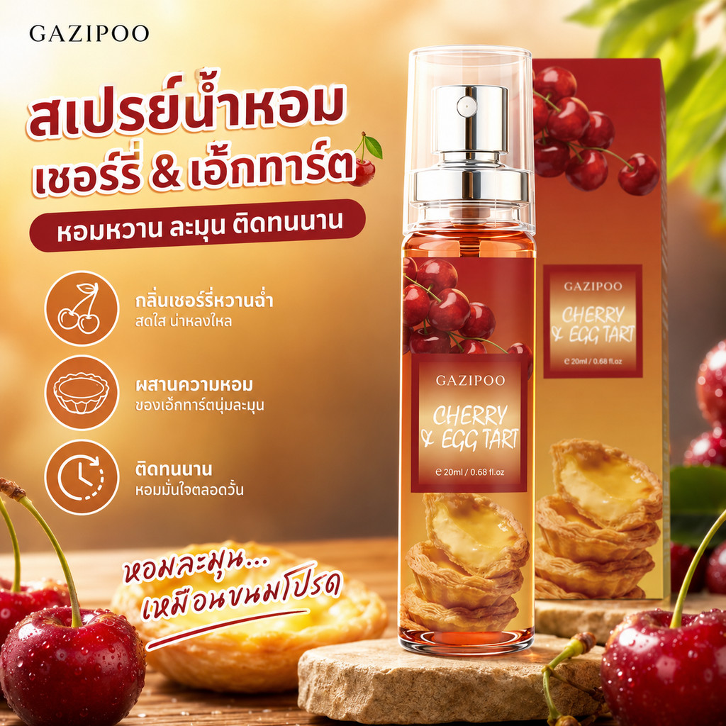 สเปรย์น้ำหอม น้ำหอมพกพา กลิ่นเชอร์รี่ทาร์ตไข่ลูกคุณ หอมหวานละมุน กลิ่นฟุ้งติดทนนาน ผู้หญิงฉีดไปเดต พร้อมส่ง มีปลายทาง