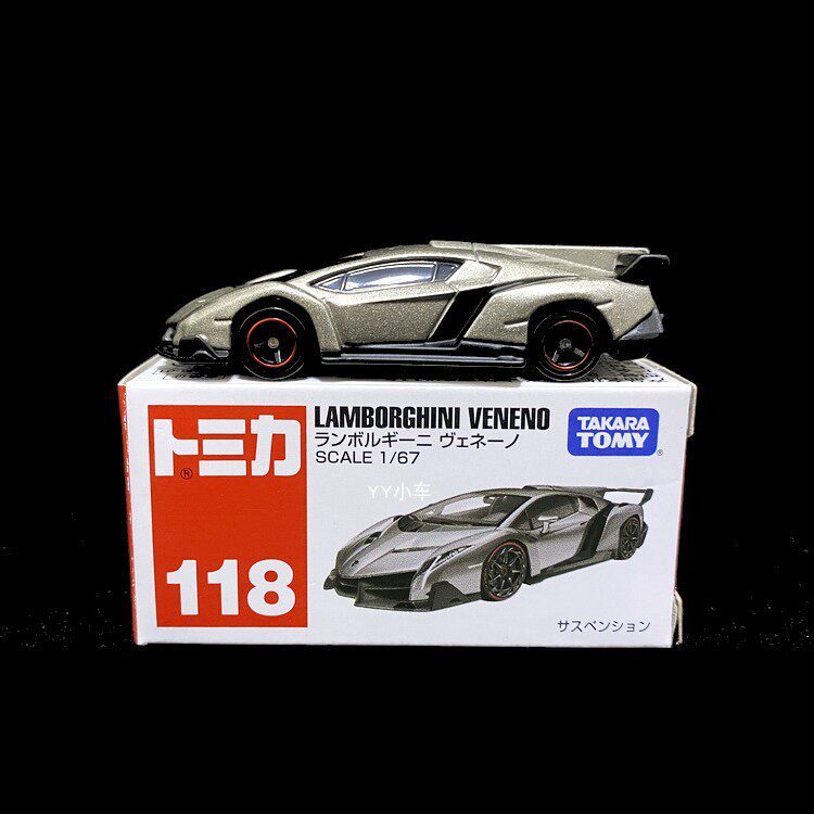 Dome Karanbo Lamborghini veneno จําลองโลหะผสมรถสปอร์ตขนาดเล็กรถสีแดงกล่องสีขาว 118