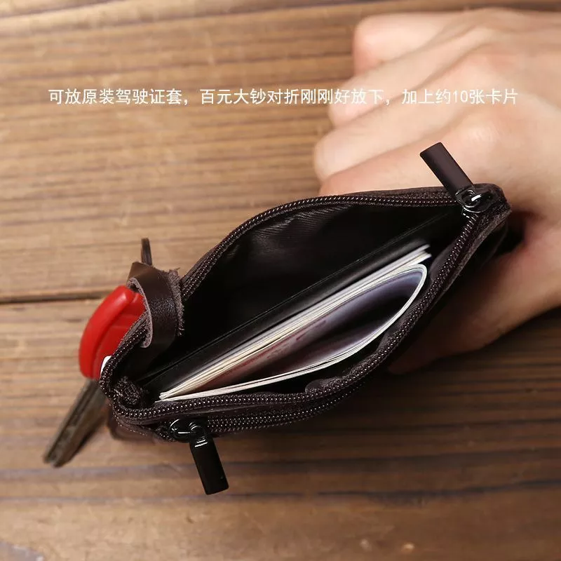 Wallet Men Money bag man Soft Leather Small Wallet Business Card Holder Ultra-Thin Small Card Holder First Layer Leather Simple Zipper Drivers License bag Bus Card Key Case amj20266.my06.10 thumbnail 6
