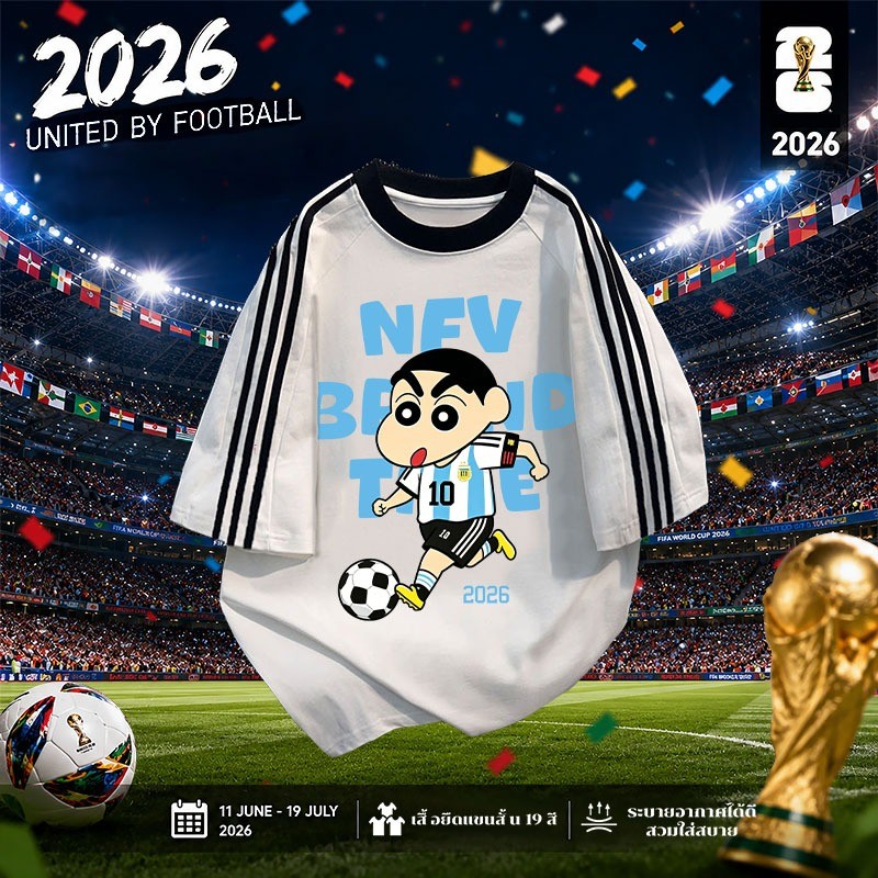 【ของพร้อมส่ง ส่งใน 24 ชั่วโมง】🔥NASA ลายชินจังนักฟุตบอล ชายหญิงใส่ได้ ⚽️สามแถบ เทรนด์ oversizeคอกลมเสื้อtshirtYG6282