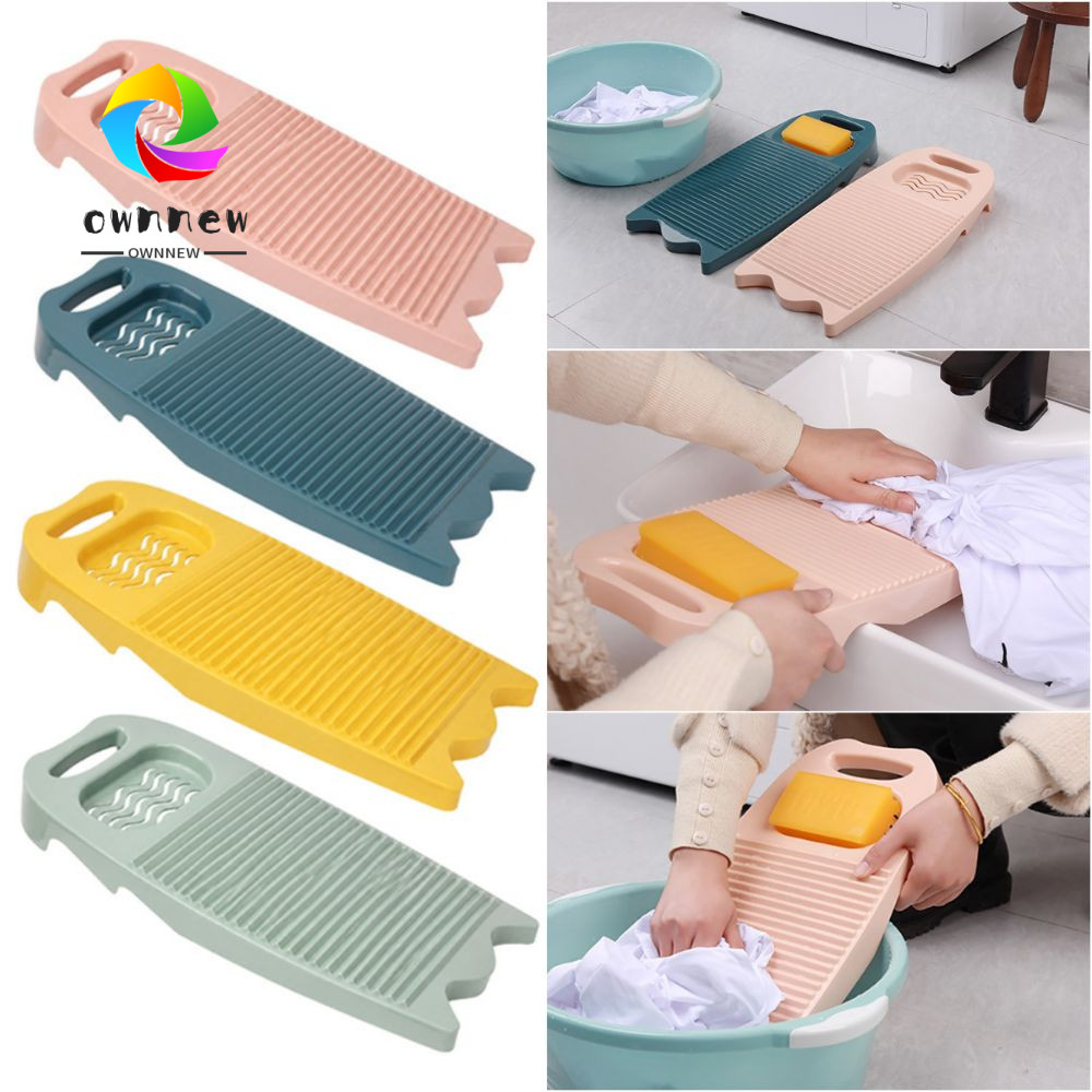 OWNNEW กระดานซัก, กระดานซักผ้าล้างมือแบบหนา, ที่ใส่สบู่ที่ทนทานออกแบบพลาสติกหลากสี ตู้ล้าง หอพัก