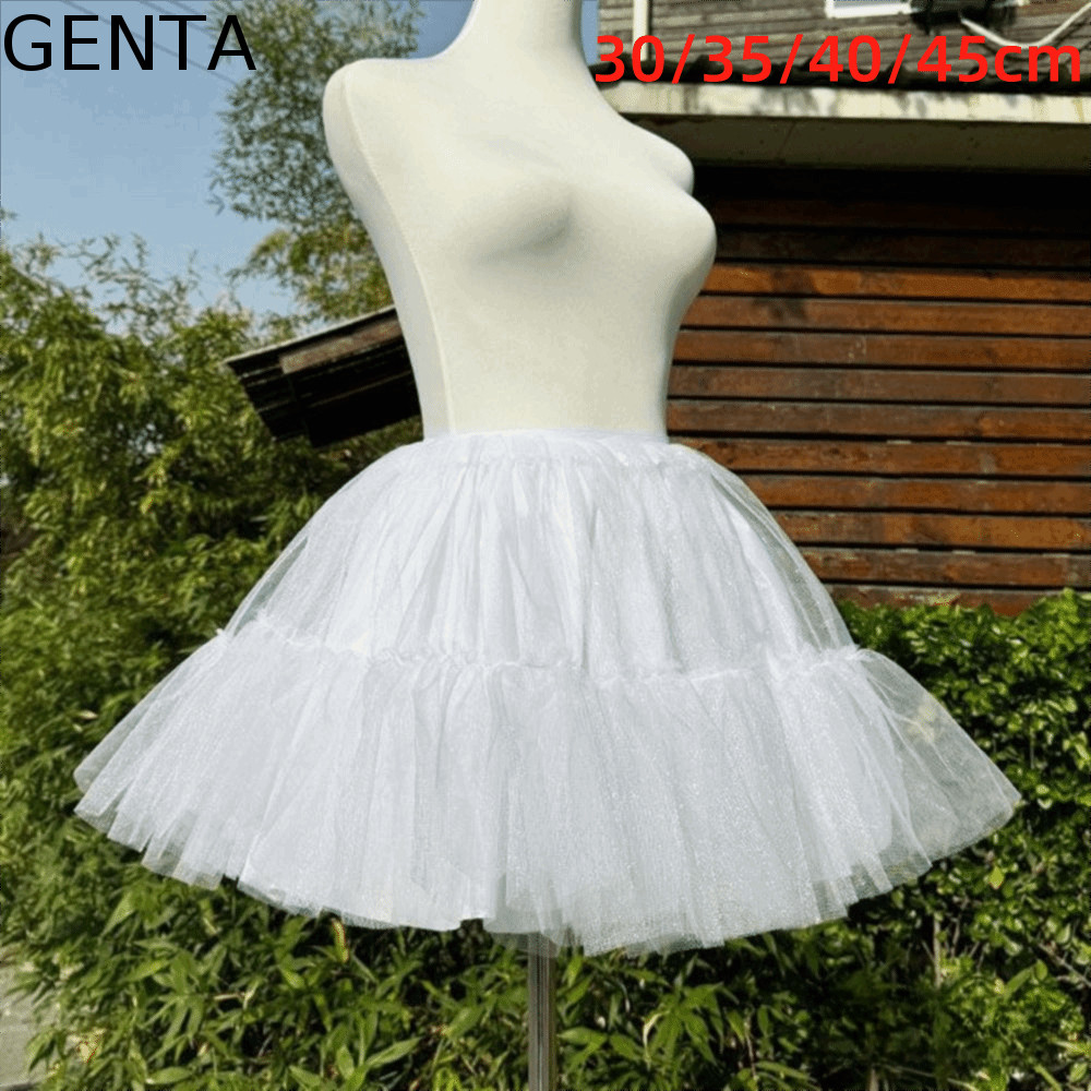 GENTA Lolita Petticoat, การออกแบบไม่มีกระดูก 30/35/40/45 ซม.Crinoline กระโปรง, ครึ่งสลิปสีขาวสีตาข่ายนุ่ม Ruffled Tutu กระโปรงพองชุดแม่บ้าน