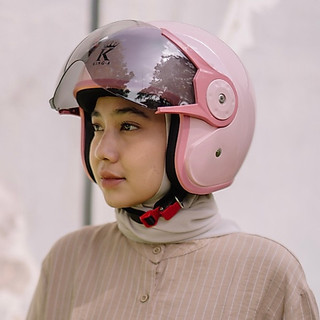 Helm Retro Pilot Hijab Friendly Half Face Bipplast Fantasy Helem Wanita Cepol SNI