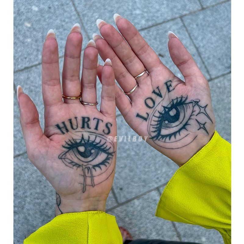 恶魔之眼暗黑草本纹身贴手掌半永久美式高颜值情侣款防水持久刺青Devil's Eye Dark Herbal Tattoo Palm Semi-Forever20250826