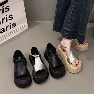 TX713 รองเท้าแตะผู้หญิง แบบเปิดนิ้วเท้า ส้นบล็อก หนา6CM สายร…