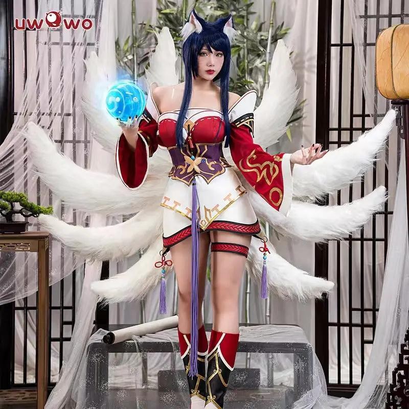 Gในสต็อก UWOWO League of Legends/LOL: Ahri Champion Nine Tails Wildd Riftt เกมคอสเพลย์เครื่องแต่งกาย