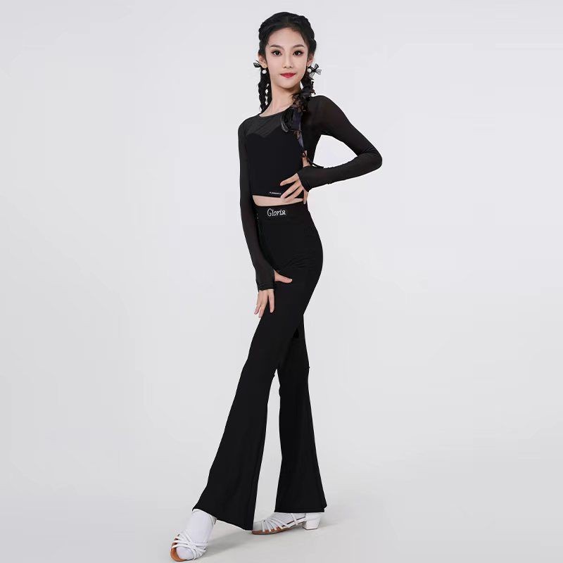 拉套装新款女网新款上衣裤子儿童拉表全身ชุดเต้นรําใหม่ผู้หญิงตาข่ายด้านบนทรัมเป็ตกางเกงSDF