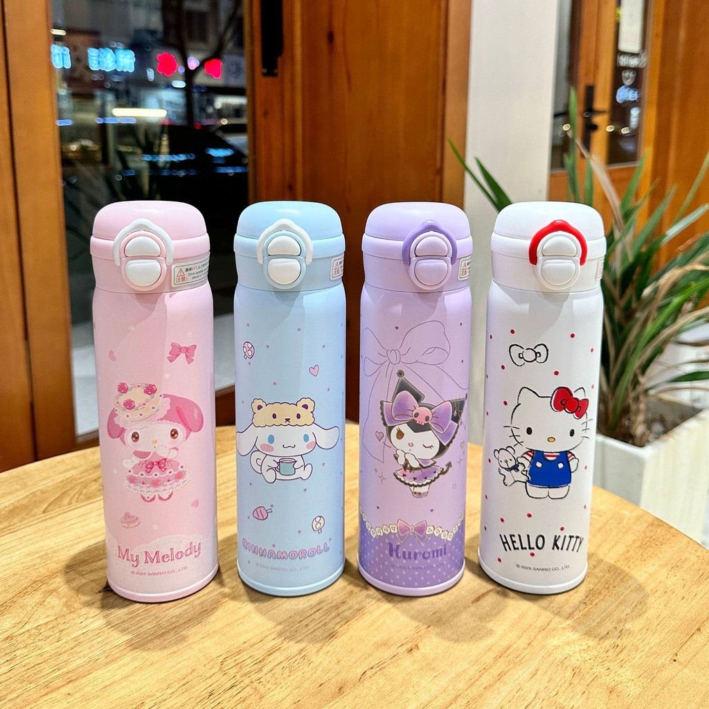 ของแท้ คุโรมิ ซินนามอนโรล คู่ดื่มกระติกน้ําร้อน 316 สแตนเลสกระติกน้ําร้อน 500มล คิตตี้ ทํานอง เด็กขวดน้ําฟางถ้วยดื่มโดยตรงขวดฟางขวดน้ําสาวของขวัญ