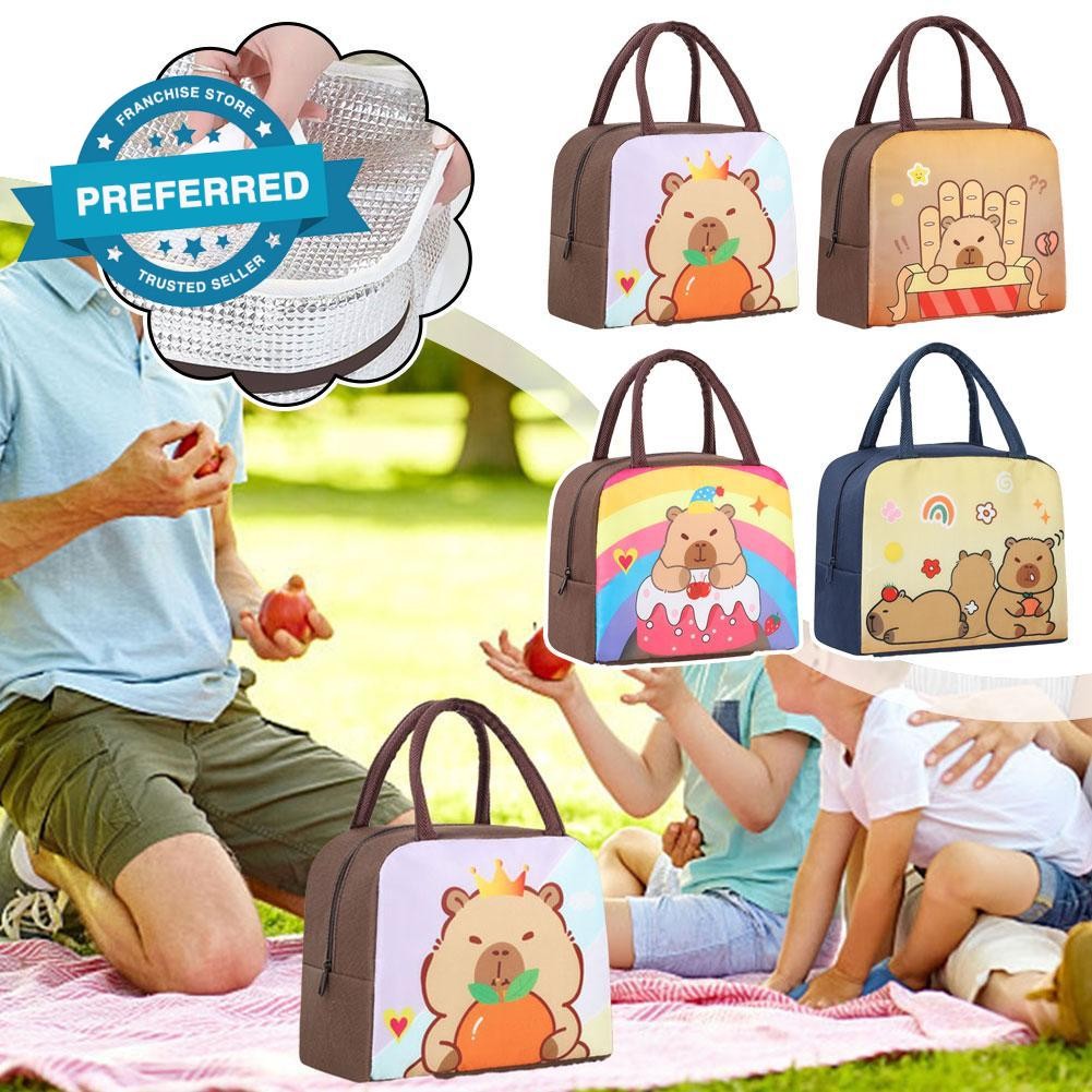 น่ารักพิมพ์การ์ตูน Capybara กระเป๋าอาหารกลางวันสําหรับเด็กที่มีฉนวนกันความร้อนและการเก็บรักษาฟังก์ชั