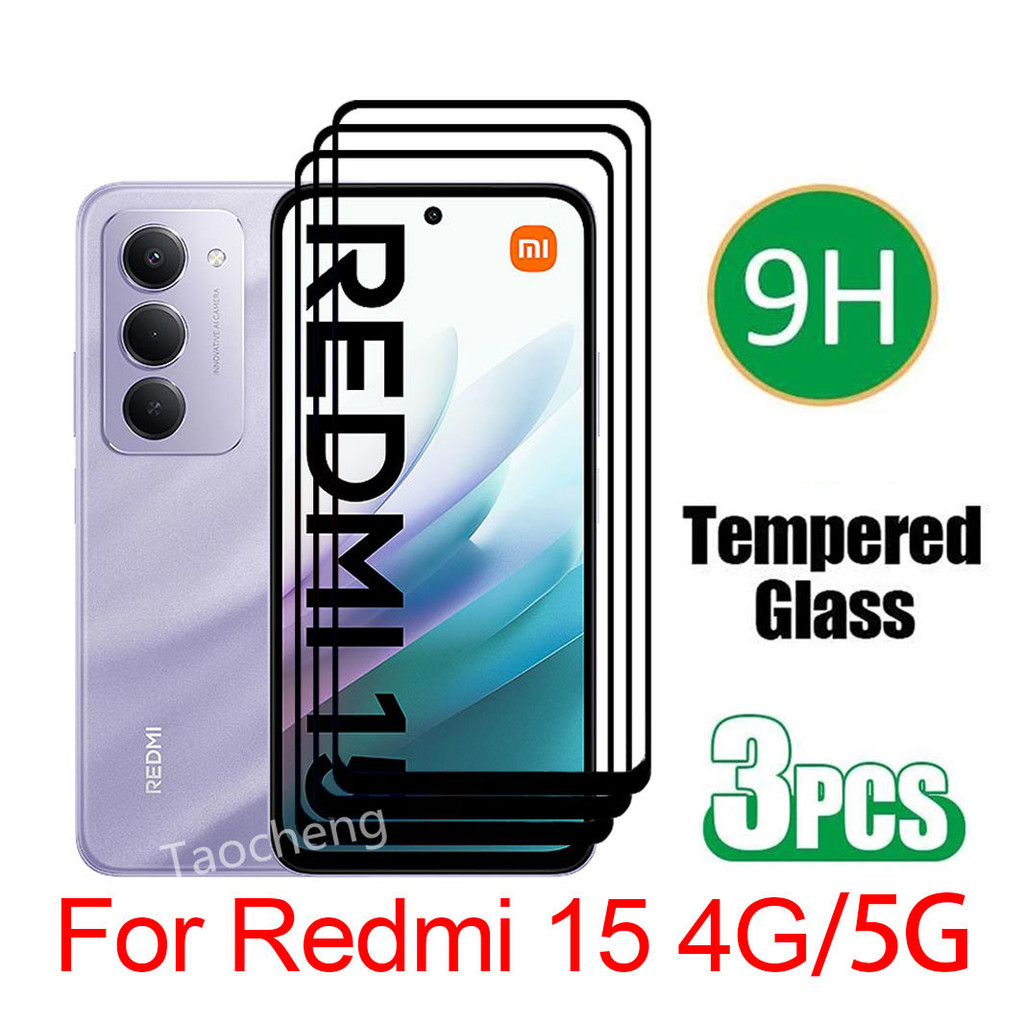3 ชิ้นฟิล์มกระจกนิรภัยสําหรับ Redmi 15 4G 5G 2025 ฝาครอบ Gobal ป้องกันหน้าจอฟิล์มแก้วกลับ