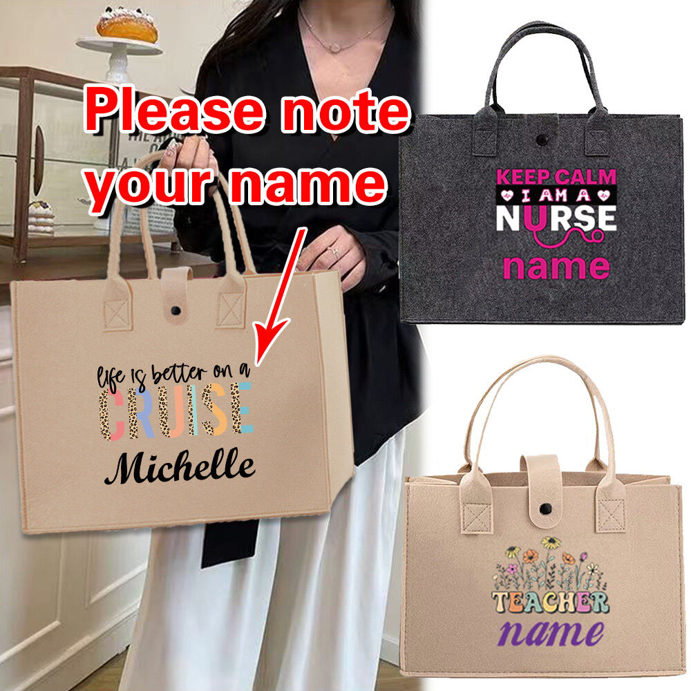Teacher's gift การปรับแต่งชื่อ  Felt bag with buckle Handbag Baby Diaper Bag Shopping Bag Nurse gift