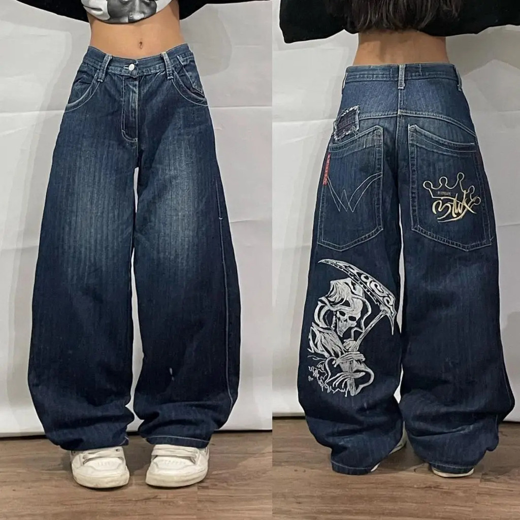 Street Wear JNCO Hip Hop พิมพ์กางเกงยีนส์กระเป๋าขนาดใหญ่ผู้ชายผู้หญิง y2k High Street กางเกงยีนส์202