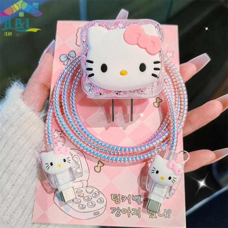H&L Aug Hello Kitty การ์ตูน Charger Data Cable Case Protector และ Winding Kit สําหรับ 18W 20W Fast C
