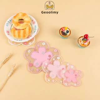 แผ่นรองแก้ว PVC ลายดอกซากุระ สีโปร่งใส สไตล์ญี่ปุ่น สําหรับแก้วกาแฟ ชา เครื่องดื่ม