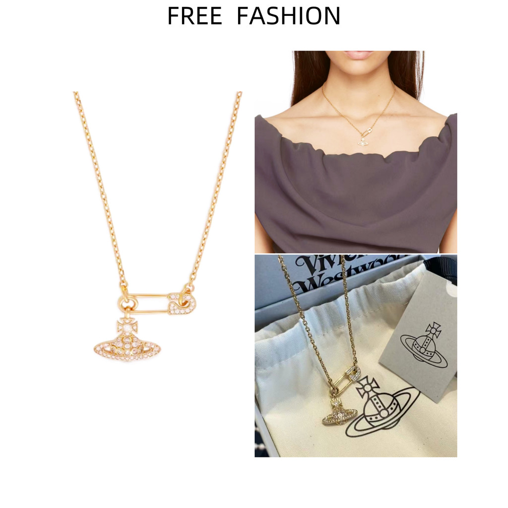 สร้อยคอมินิมอล Vivie Saturn Pin สำหรับผู้หญิง ออกแบบเรียบหรู ประดับเพชรสังเคราะห์เคลือบเงา