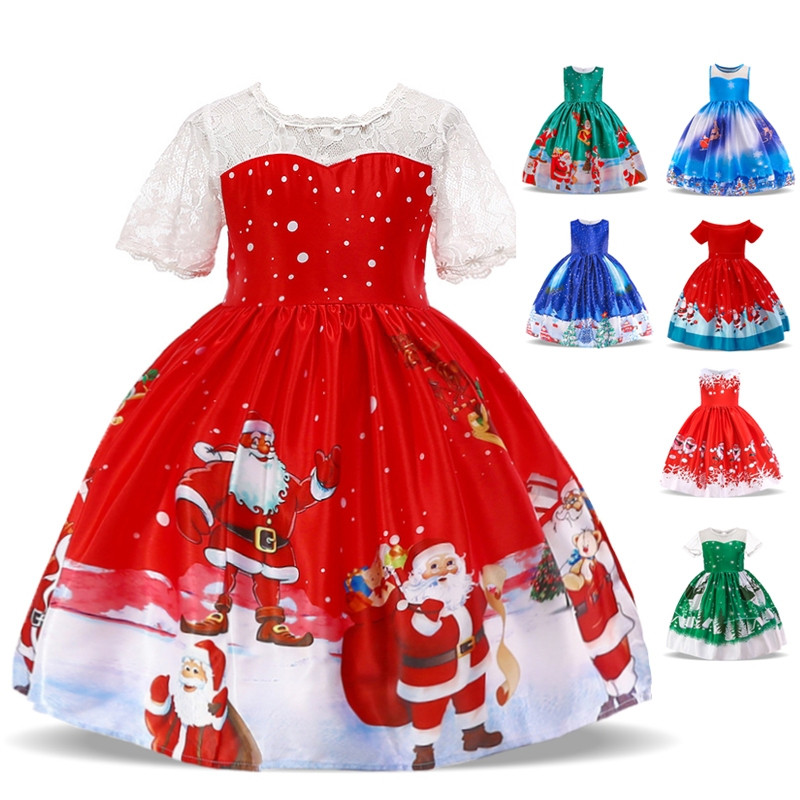 ชุดคอสเพลย์ซานตาคลอสและเจ้าหญิงสีแดงสำหรับเด็กหญิง อายุ 2-10 ปี SD038