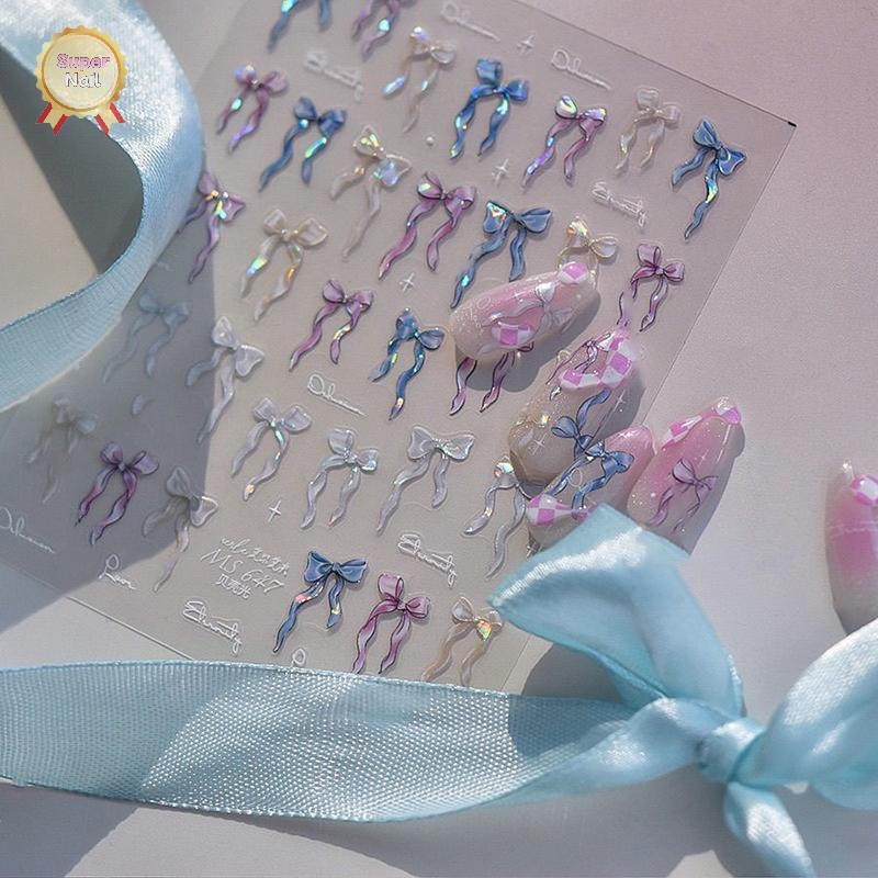 Flth Shining Aurora Seashells Light Bow สติ๊กเกอร์ติดเล็บ 5D การออกแบบเล็บตกแต่ง Decals DIY เล็บ Vary