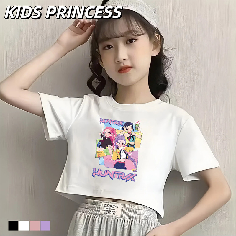 (จัดส่งตลอด 24 ชั่วโมง) Kpop Demon Hunters เด็กหญิงแขนสั้นเสื้อยืด 100% Cotton พิมพ์เสื้อยืด A193