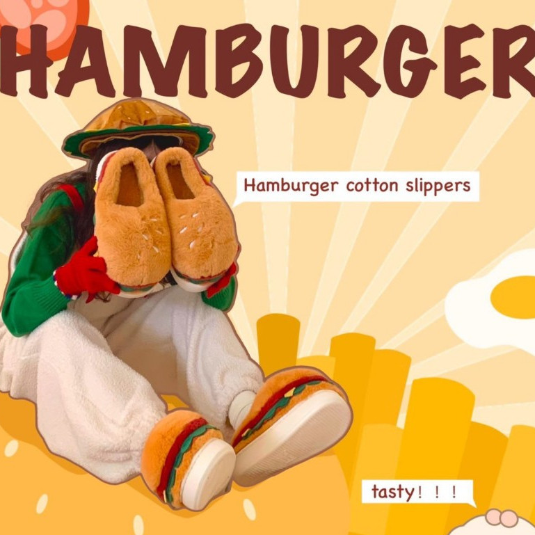 SHO   HAMBERGER สลิปเปอร์ รองเท้าใส่ในบ้าน รองเท้าเบอร์เกอร์ หนานุ่ม ใส่สบาย สินค้าพร้อมส่ง