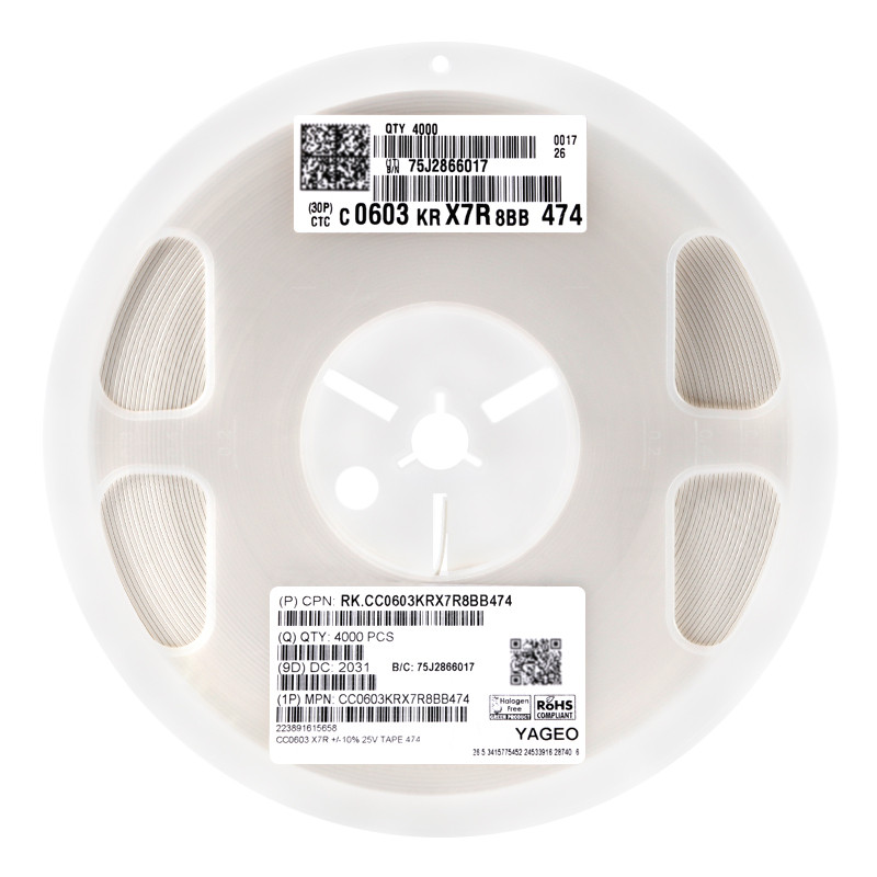 Original 0603 Patch Capacitor 470nF (474) ±10% 25V X7R CC0603KRX7R8BB474