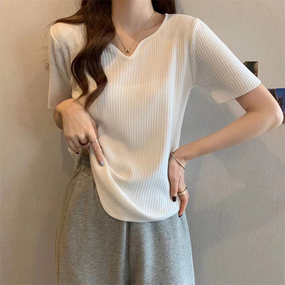 < เสื้อผ้าแฟชั่น > 2025 เกลียวขนาดใหญ่ไขมัน mmV คอแขนสั้นเสื้อยืดหญิงฤดูร้อนสาวร้อนเกาหลีรุ่นหลวม ผอ