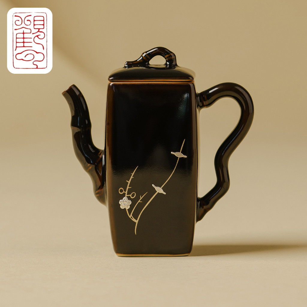 [Guanyun] กาน้ําชาเคลือบทองสีดําชงชาสีเงินเซรามิกหม้อเดียวระดับไฮเอนด์ชุดน้ําชากังฟูกาต้มน้ําชาสี่เห