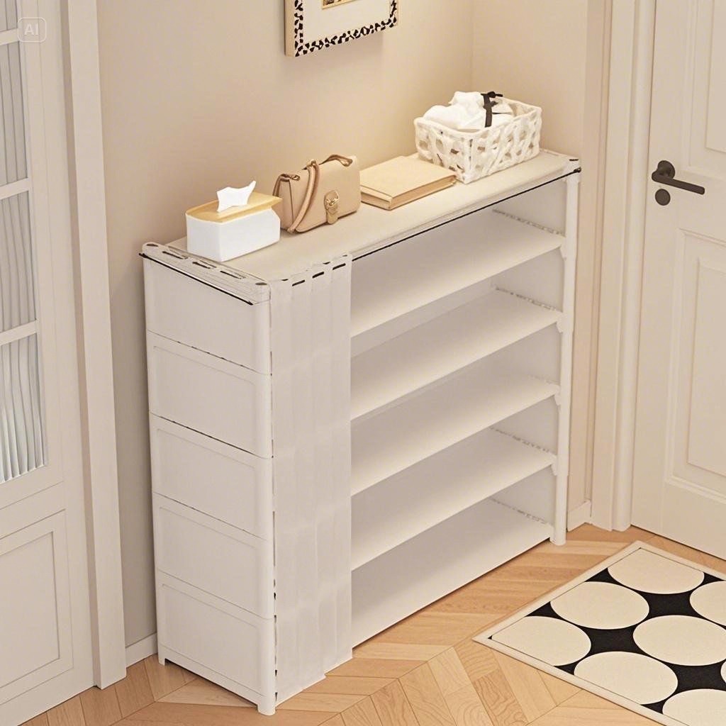 แนะนำ ผ้าม่าน [shoes shelf ช่องวางพิเศษ] ชั้นวางรองเท้า ตู้เเก็บรองเท้า สไตล์มินิมอล พร้อมผ้าม่าน กันฝุ่นละออง โครงเหล็ก 4/5/6/7ชั้น ราคาพิเศษ มีเก็บเงินปลายทาง