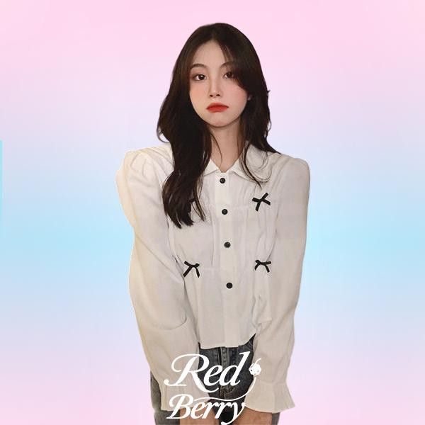Red Berryเสื้อแขนพองโบว์หวานๆ เสื้อสั้นน่ารัก ดีไซน์โบว์W503