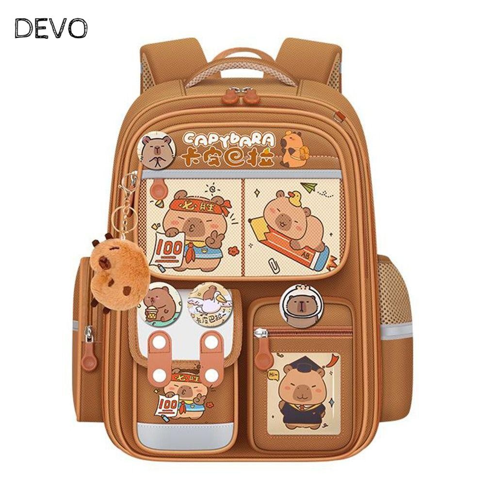 DEVO กระเป๋าเป้สะพายหลังนักเรียน ออกแบบโดย.Capibara ลายการ์ตูนกันน้ำ น่ารัก ลดภาระ ขนาดใหญ่ สําหรับนักเรียนโรงเรียน