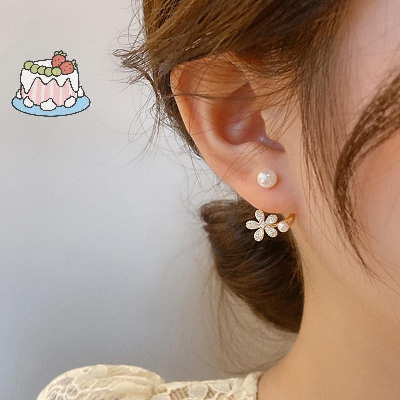 [เซ็ต] ต่างหูสตั๊ดลายดอกไม้ สไตล์เกาหลี เครื่องประดับหรูสำหรับงานแต่งงาน