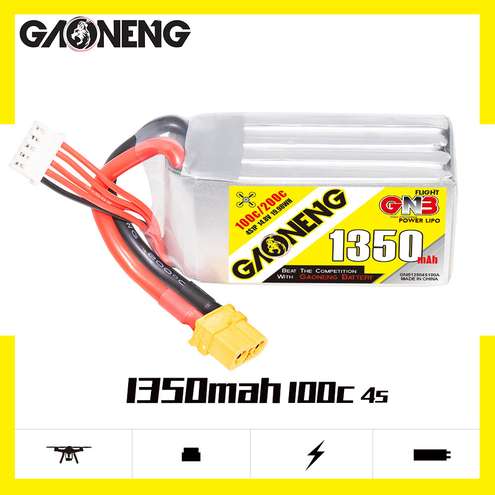 พลังงานสูง GNB 1350mAh 4S 14.8V 100C ผ่านเครื่องบินรุ่น FPV แบตเตอรี่ลิเธียม GAONENG LiPo