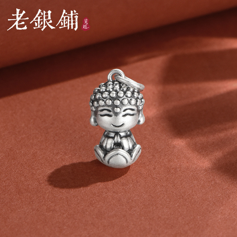 Wu Yue Lao Silver Shop - จี้พระพุทธรูปที่นั่งบนดอกบัว เงินบริสุทธิ์ 999 แบบเรโทรและสไตล์ชาติพันธุ์