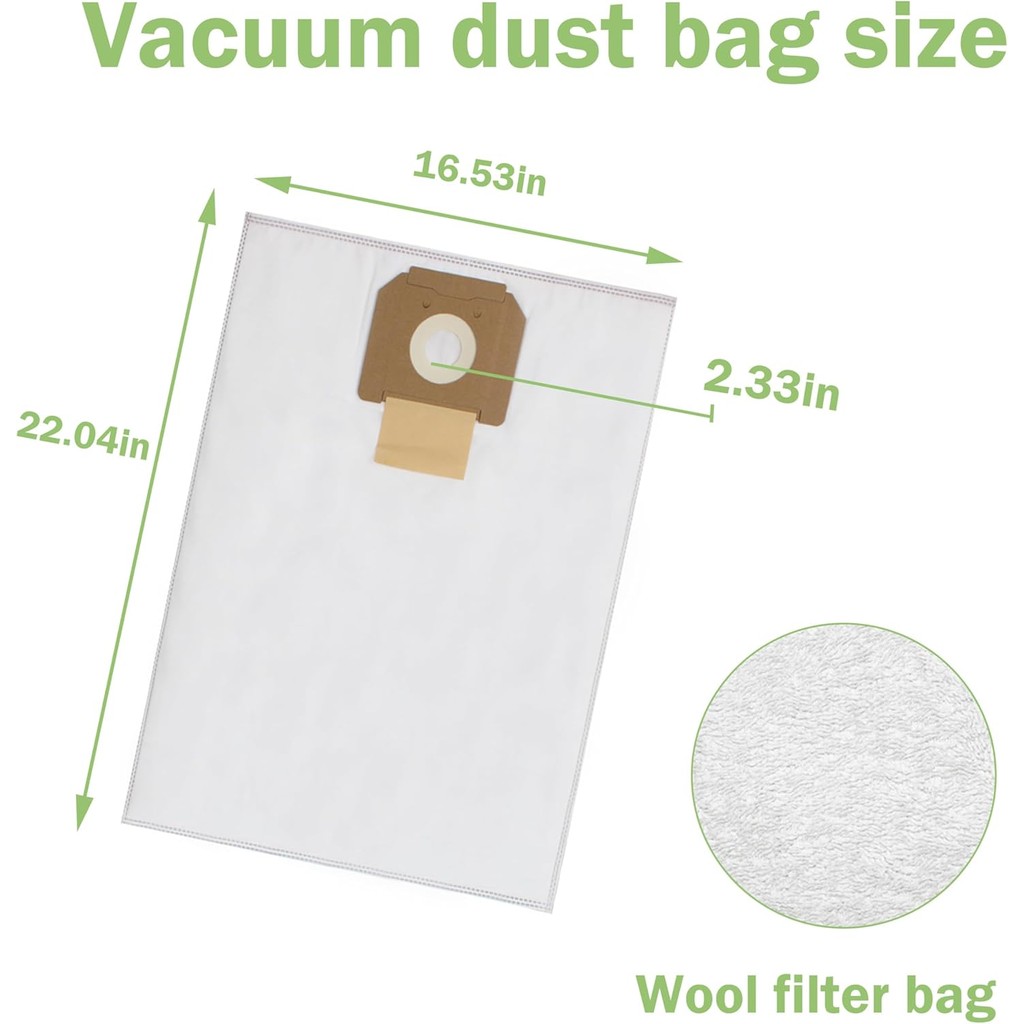 VB090F ถุงกรองขนแกะสําหรับ BOSCH VAC090 Dust Extractors,9-Gallon, สีขาว -5 แพ็ค JKTY