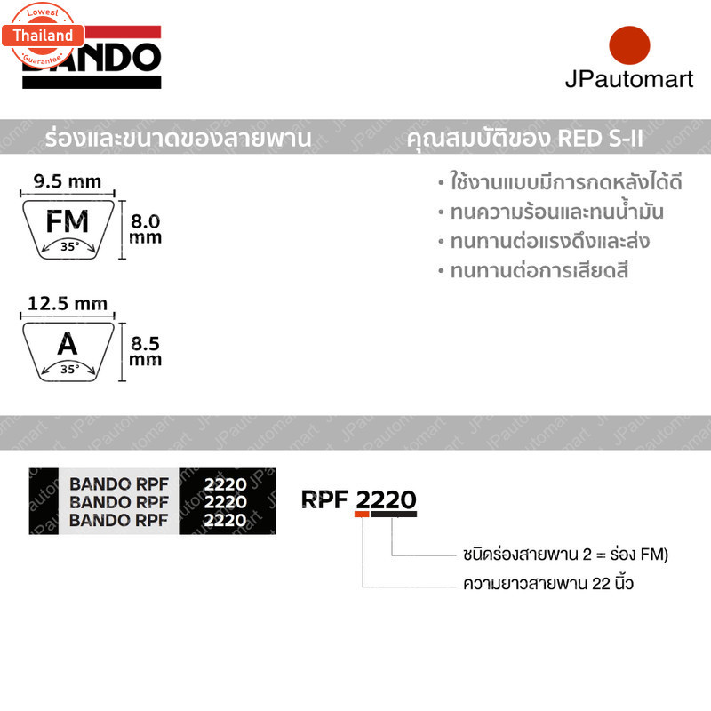RPF 3310 - 3405 | 12.5 x 810 - 1050 la | สายพานร่องฟัน BANDO