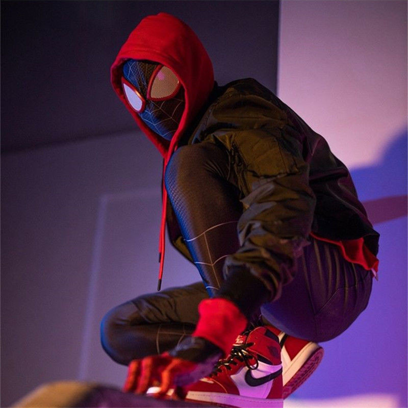 Spider-Man บอดี้สูท Miles Morales จาก Parallel Universe สำหรับ Cosplay ผู้ใหญ่และเด็ก