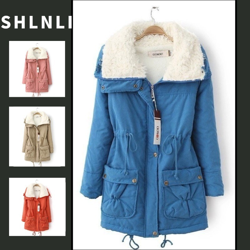 เสื้อแจ็คเก็ตเพิ่มความหนาและความยาวปานกลางของผู้หญิงเกาหลีพร้อมเพิ่มกํามะหยี่ฤดูใบไม้ร่วงและฤดูหนาวสบายๆหลวมเสื้อแจ็คเก็ตแขนยาวที่อบอุ่น