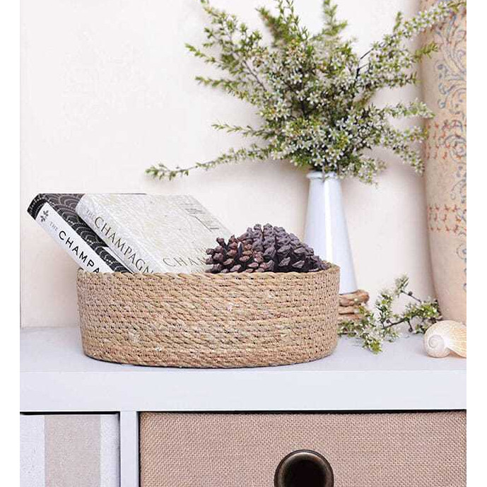 ที่เก็บของ ตะกร้าทอ Four Seasons Universal Straw Table หวาย Round Storage Snacks Sundries