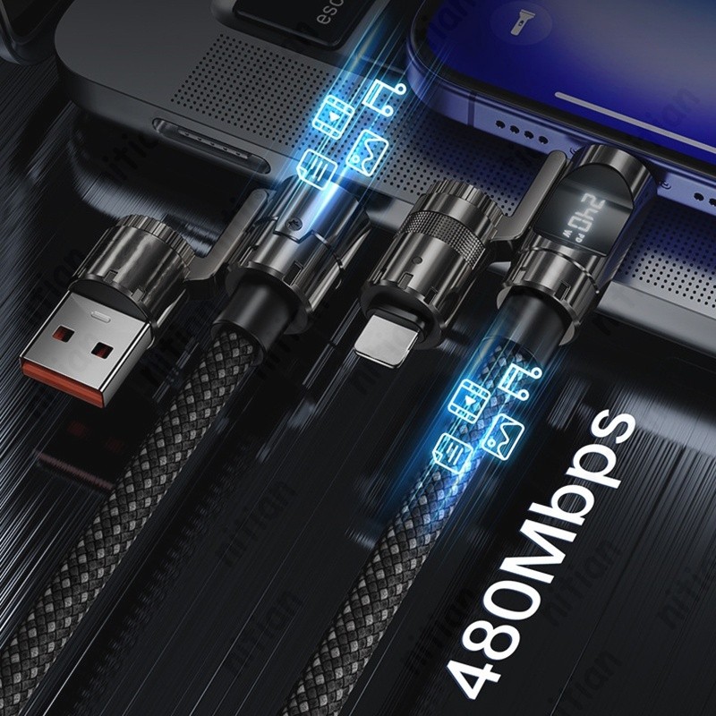 4 in 1 240W Super Fast Charging USB Type C Data Cable พร้อม LED Digital Display Wire Multi Interface Charger Cable ข้อมูลความเร็วสูงไนลอนถักสําหรับโทรศัพท์/แท็บเล็ต - รูปที่ 3