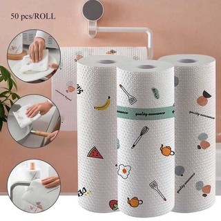 50pcs/roll Kitchen Paper Towel 50Pcs/Roll Disposable Clean Lazy Rag Oil Absorbent Towels