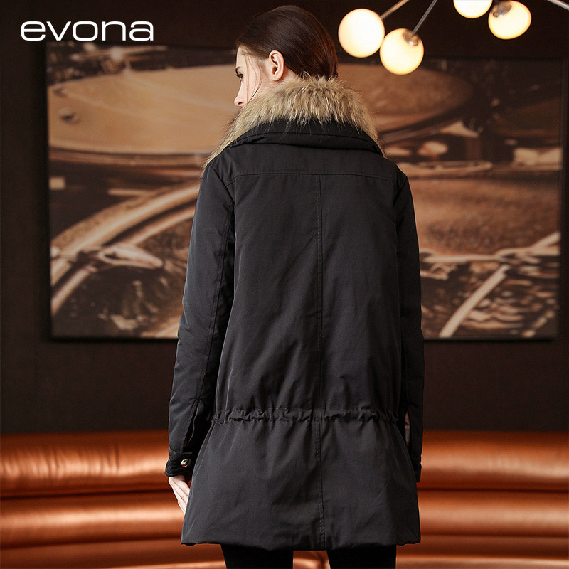 Evona evona สีดําลงเสื้อแจ็คเก็ตผู้หญิงหนาเป็ดสีขาวลงหลวมเสื้อแจ็คเก็ตอบอุ่น 4363