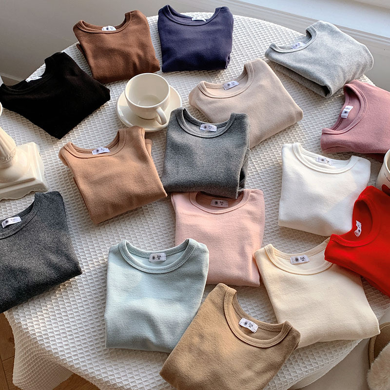เสื้อแขนยาวผ้าฝ้าย ทรงเอวสูง แบบสวมรอบคอ สีทึบ หลายไซส์