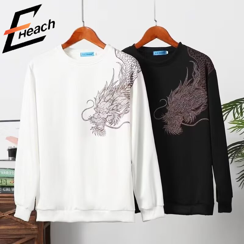 Gilded Dragon เสื้อยืดแขนยาวผู้ชายสไตล์ใหม่ฤดูใบไม้ร่วงรอบคอด้านบน