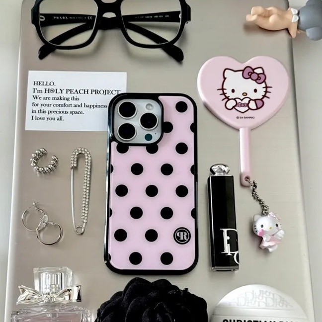 สีชมพู Polka Dot เคสโทรศัพท์ Drop-Resistant สําหรับ iPhone 16 Promax 15 Promax 11 12 13 14plus 15plus 16e 16plus 15pro